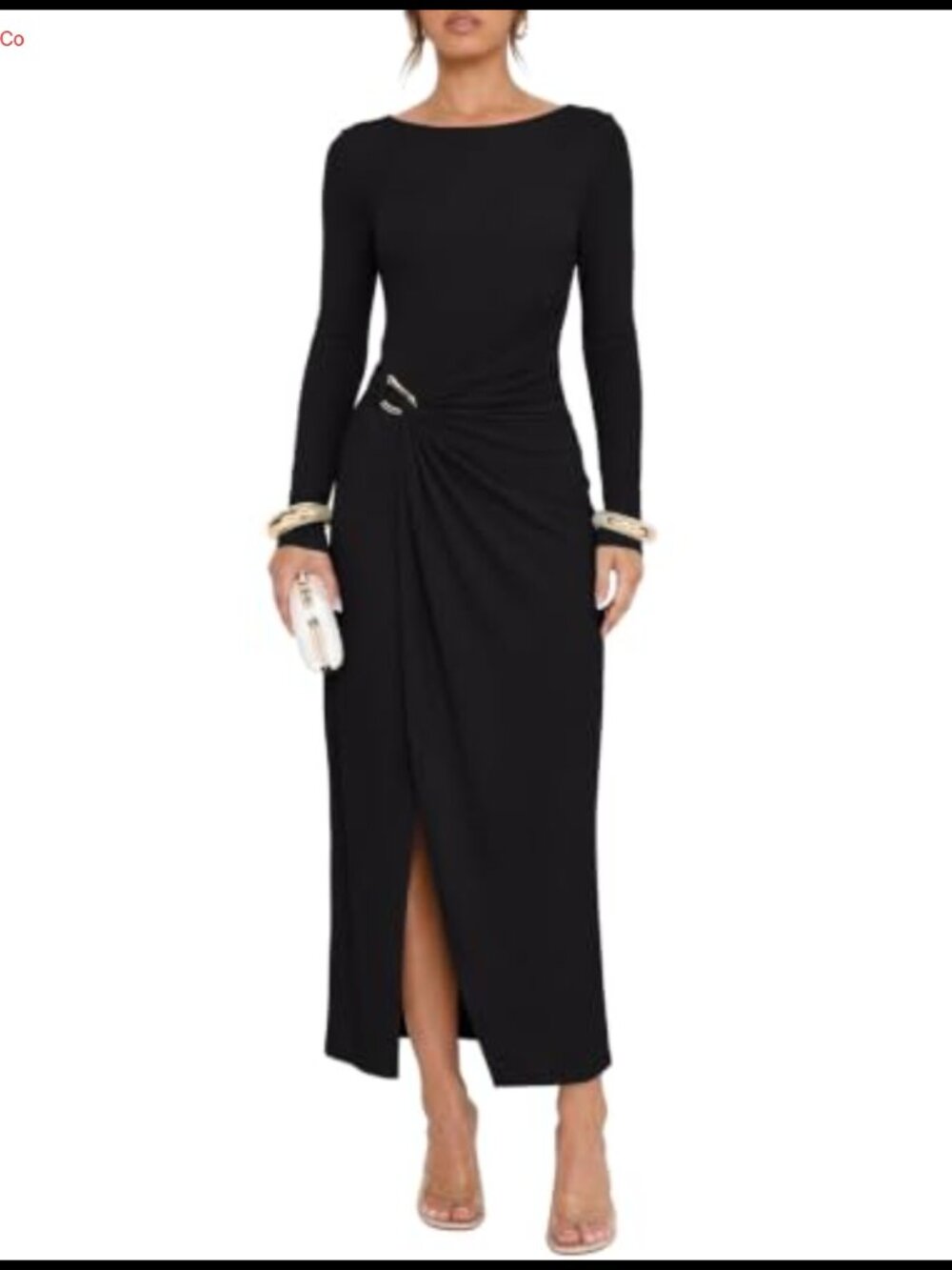 Long Sleeve Boat Neck Ruched Bodycon Midi Dress Cocktail Party - Picture 1 of 6